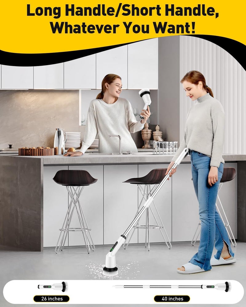 CTMAST Electric Spin Scrubber for Cleaning Bathroom, Shower Scrubber Cordless Cleaning Brush with IPX7 Waterproof & 2 Speed, 3 Brush Heads, Bathroom Cleaning Supplies for Shower Tub Kitchen Tile Toilet White - Image 5